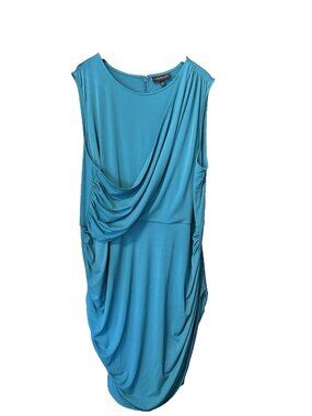 Lane Bryant Dress Women's 28 Teal Faux Wrap Drape Midi Bodycon Sleeveless Ruched